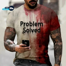 Men's T Shirts Problem Solved Bloody Print Tees Fashion Horrible Halloween Short picture
