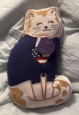 Embroidered Patriotic Cat Pillow 20” American Flag Heart Design picture