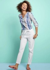 NWT Talbots Women’s Size 10P White Cotton Blend Slim Leg Tie Waist Ankle Chino picture