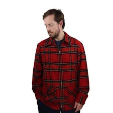 Vtg 70s 80s Pendleton Wool Plaid Brightwood Mackinaw Jacket Coat Mens Medium Red picture