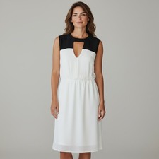 BCBG Maxazria Womens Colorblock Sleeveless Dress 6 Black White Keyhole Neck picture