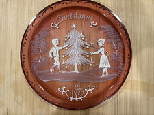 Vintage 1973 Fenton Cranberry Glass Mary Gregory Christmas Plate | Hand Painted picture