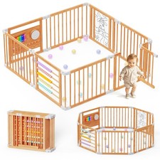 NAIZEA Foldable Wooden Baby Playpen Activity Center Kids FencePlay Area63x63x24