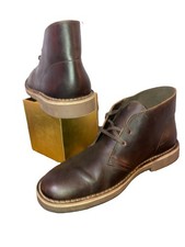 Clarks Men’s Brown Leather Chukka Boots Lace-Up Cushioned Rubber Sole US 10.5 picture