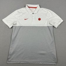 Clemson Tigers Polo Shirt Men Large White Gray Nike On Field Football Paw L picture