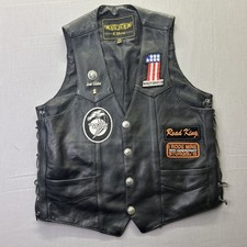 VTG Unik Ultra Leather Motorcycle Vest Harley Patches Pins 42 KANSAS Biker picture