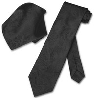 Vesuvio Napoli Black PAISLEY NeckTie and Handkerchief Matching Mens Neck Tie Set picture