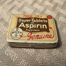 Vintage 1930s-40s Bayer Aspirin Tin 12 Tablets 15¢ Genuine Pharmacy Medicine picture