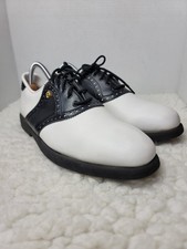Vtg 80’s Footjoy Mens Golf Shoes Size 9.5 White Black Metal Spikes Model 45138 picture