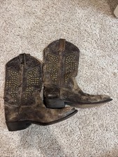 EUC WOMENS FRYE COWGIRLS BROWN LEATHER WESTERN STUDDED BOOTS SIZE 9.5 picture
