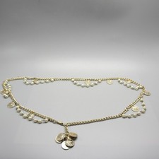 Vintage Faux Coin Belt Simulated Pearl Gold Tone 37 Inch Maximum picture