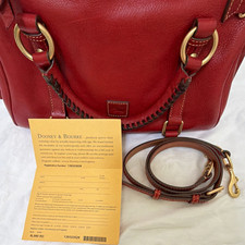 Dooney & Bourke Red Satchel Top Handle Zip Detachable Strap Tassel Gold picture