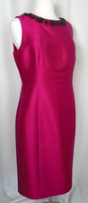 TALBOTS DRESS Sz 8 Pink Silk Shangtung Sheath Beaded Neck NWOT picture
