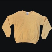 Vintage Talbots Yellow 100% Cotton Knit Sweater Large Made in USA Crewneck L picture