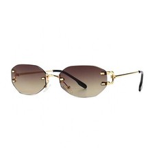 Men's Oval Rimless Gold Frame Brown Gradient Tint Luxury Hip Hop Sunglasses​ picture