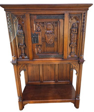 Antique Karpen Furniture French Gothic Cabinet Oak Vestry Altar Wine Bar Hutch picture