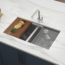 Ruvati 30-inch Workstation Ledge 50/50 Double Bowl Kitchen Sink - RVH8345 picture
