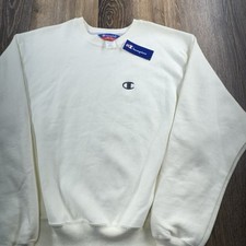 Vintage Champion Sweatshirt Mens L Vanilla Embroidered C Chest Logo Deadstock picture