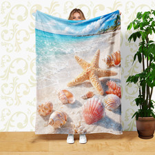 Tropical Beach Starfish Shells Coral Fleece Blanket picture
