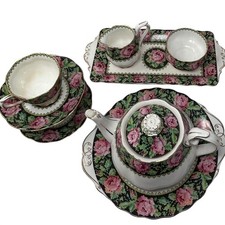 Vintage Royal Albert Needle Point Tea Set 13pc Teapot Cups Saucers Plates picture
