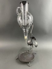 Vintage Italian Crystal Wine  Decanter Dispenser Etched Glass Wrought Iron picture