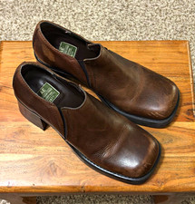 Vintage Y2K American Eagle Brown Leather Square Toe Heels Loafers US 8 picture