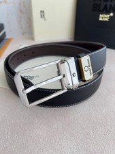 Montblanc Men's Reversible Black Brown Leather Belt Silver Buckle New picture
