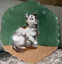 Antique Coronet Limoges France Cat Plate Wall Plaque Signed L Coudert 1906 As-Is picture