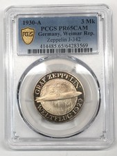 1930-A Zeppelin GERMANY - WEIMAR REP Silver 3 REICHSMARK PCGS PR-65 CAM - J-342 picture