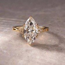 3Ct Marquise Cut Simulated Diamond Pretty Engagement Ring 14k Yellow Gold Plated picture