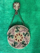 Child’s Chatelaine Purse, Rare, Antique 1860-1880s, microbeads, Sterling clip picture