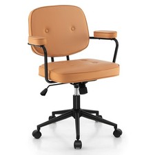 Costway PU Leather Office Chair Adjustable Swivel Leisure Desk Chair w/ Armrest picture