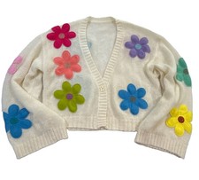 Commense Wool-Blend Colorful Flower Cardigan Sweater M Quiet Luxury Maximalist picture