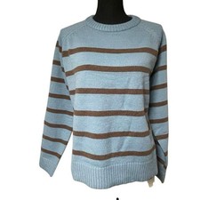 Dazy Light Blue and Brown Striped Soft Pullover Sweater N0588 picture