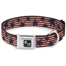 Buckle-Down Seatbelt Buckle Dog Collar Americana Stars & Stripes Red/White/Blue picture