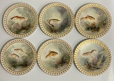Rare Antique Museum Fish Plates Set Hand Painted J Birbeck Joseph Birbeck 1920s picture