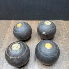 4 Lawn Bowling Ball Antique Burl Turned Wood & Silverplate Inset 19th Century picture