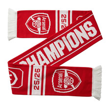 Official Arsenal FC EPL Champions 2025/26 Soccer Scarf Red White Acrylic Fringe picture