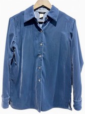 Vintage J.Crew Blue Velvet Button Down Shirt 90s Made in Hong Kong XS picture