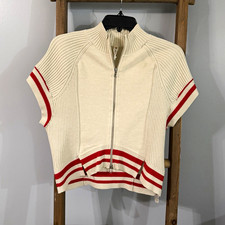 Anthropologie Knit Striped Mock Neck Full Zip Short Sleeve Sweater - S picture