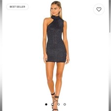 Superdown Black Sparkle Mock Neck Cut Out Mini Dress Size L picture