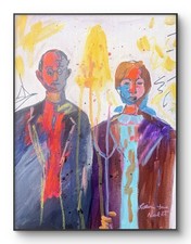 Neal Original 11x14 Expressionist American Gothic Couple Painting Signed Canvas picture