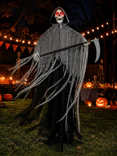 HOMELEX 185Cm/72.83In Grim Reaper Halloween Yard Stake Red Eyes and Scythe picture