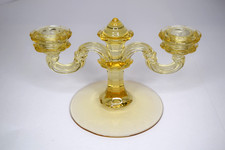 Vintage Fostoria Topaz Yellow glass Double candlestick holder MCM 8