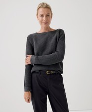 Pact Women's Luxe Knit Boatneck Sweater Small Charcoal Heather Top picture