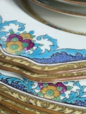10 pcs Antique Royal Doulton ROXBURY Pattern Bone China 1920's Aqua Scroll picture