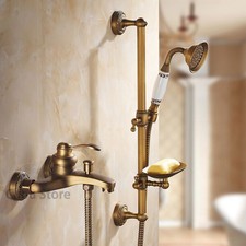 Antique Bath Shower Faucet Set Wall Mount Slide Handheld Spray Soap Dish Tub Tap picture