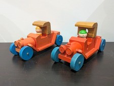 Vintage 1971 Mattel Modular Wooden Vehicles Car Pair & Figures Set picture