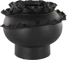 Black Ceramic Abstract Floral Vase - 12