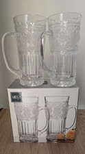 New Mikasa Crystal Floral Trellis Beer Mugs Frosted Glass Set Of 2 Mugs picture
